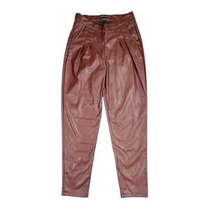 PRETTYLITTLETHING Women’s Faux Leather Pleated Trendy Cropped Trousers‎ Size 10
